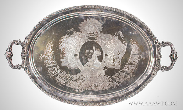 Antique Patriotic Themed Tray, Large Sheffield Silver on Copper Platter, Image 1